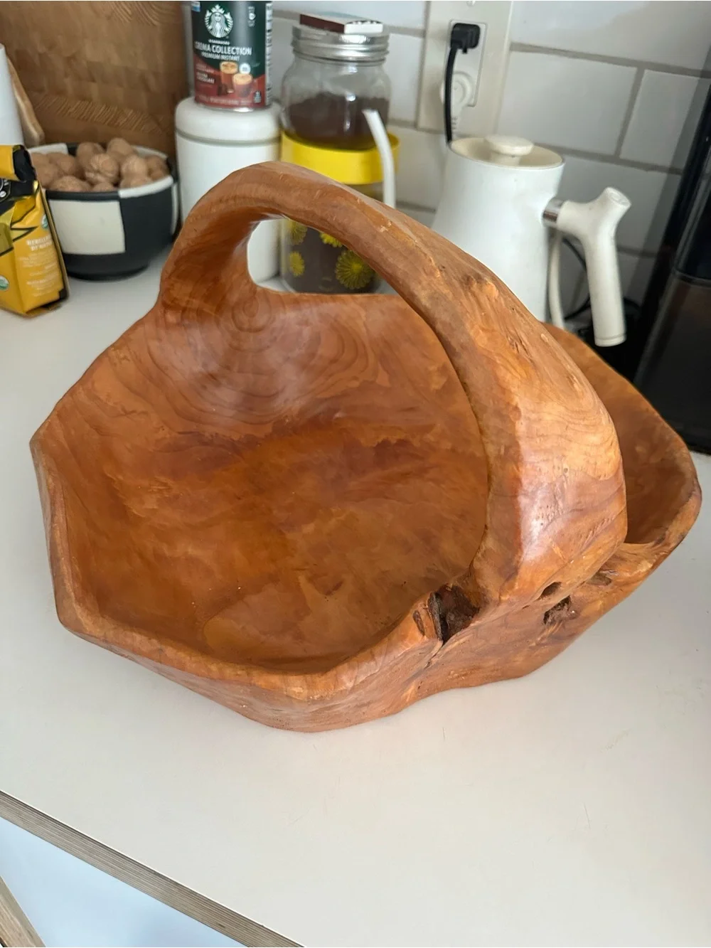 Vintage Hand-Carved Gorgeous Burl wood Bowl with Handle
